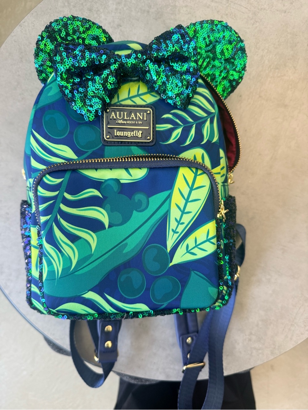 Loungefly Aulani Green & Blue Sequin Minnie Ears Mini Backpack